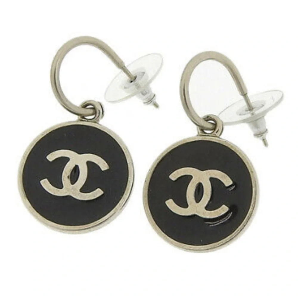 RESERVED Chanel CC Drop Earrings Interlocking Gold Tone Resin - Picture 1 of 9
